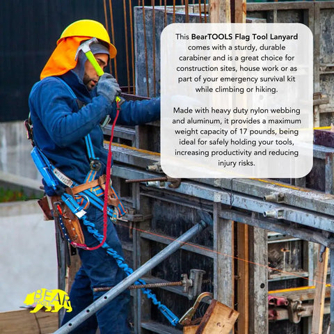 Construction worker using USA Flag Safety Lanyard Tether 3 Foot Heavy Duty Scaffold Strap Drop Proof Stop The Drops 8 Kg Max Load