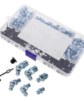 Premium 120 Piece Automotive Grease Fittings Kit With Assorted Metal Nipples And Caps For Car Machinery Replacement Parts Plus Spring Sealing Nozzles, organized case