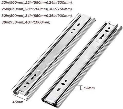Full Extension Soft Close Drawer Slides With Push To Open, Side Mount with ball bearing and three section design