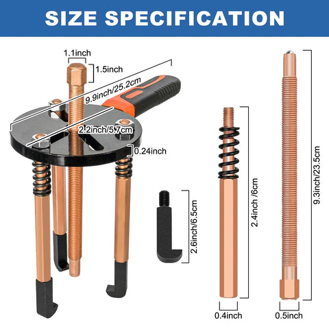 55 In 1 Bearing Puller Kit With Inner Hole Three Jaw Puller For Cars Motorcycles And Agricultural Machinery Switchable Two Mode Blind Hole Bearing Puller And Separator Set In Blue Storage Case size specifications