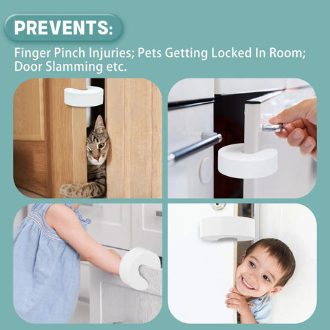 Four images showing Eight Pack Door Finger Pinch Guards For Little Ones And Fur Babies, Thick 2.2cm Soft Foam Door Stopper.