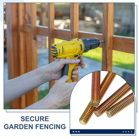 One Quarter Inch By Three Inch Zinc Plated Fully Threaded Rods 12 Pack Heavy Duty Carbon Steel Long Threaded Stud Bolts in garden fencing setup