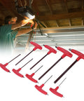 Premium S2 Steel Hex Key Set With T Handle Tools For Automotive Repair And Machinery Maintenance, Featuring Rust Coating And Durable Metric Wrench Kit That Slays Any Tight Bolt Job. Red T-handle hex keys used on garage machinery, metric sizes