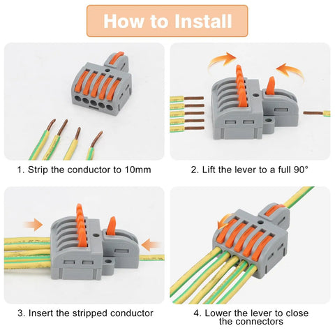 How to install Lever Push-In Wire Connector Kit, 40-Piece Compact Splicing Set for DIY Wiring, 24-12 AWG Inline Circuit Quick Connectors