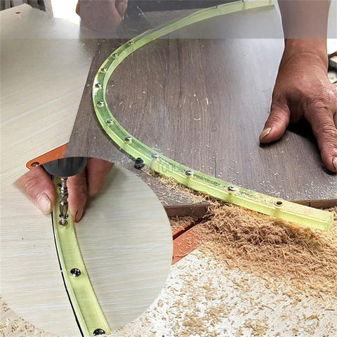 Professional 39 Inch Flexible Curve Template featuring killer flexibility for woodworking contour profiling in use on wood.