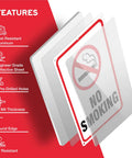 Heavy Duty No Smoking Signs For Business And Restaurants, 10 X 7 Inch Aluminum Metal No Vaping Wall Plaque With Rounded Edges, Rust Free Easy Hang Indoor Outdoor 4 Pack features rust-resistant aluminum with pre-drilled holes.