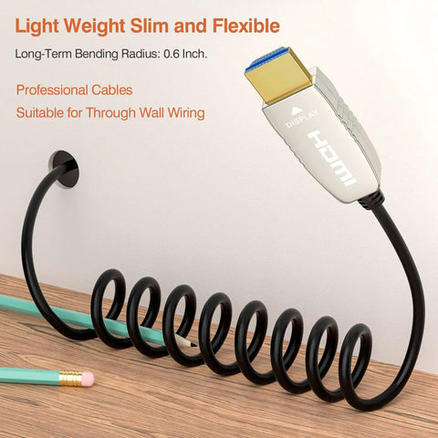 Premium 4K Hdmi 2.0b Fiber Optic Cable Delivers Plug And Play Simplicity With Lightning Fast Syncing And Zero Lag Transmission For Flawless Home Theater Setups In Exactly Ten Feet, coiled for easy installation.