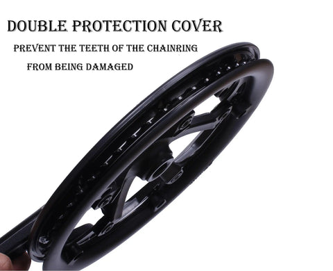 Beefy 130mm BCD 52T Bike Crankset with black chainring steel option and chain guard, side view.