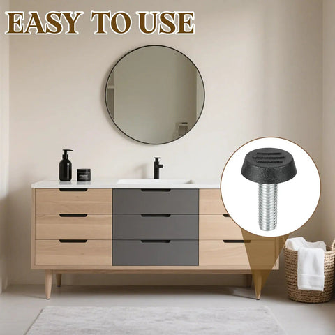 10 Pack Adjustable Furniture Levelers M8 X 25mm Thread Screw In Leveling Feet Glides For Tables Chairs Cabinets Patio Legs Heavy Duty Steel Core Black Wobble Free Setup in stylish bathroom setting.