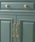 Cabinet with gold finish Premium Brass Cabinet Pull And Drawer Knob Set With Modern Grooved Base Design Available In Antique Brass Gold And Chrome Finishes For Kitchen, Bathroom, And Closet Hardware 2 Pack installed.