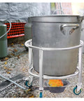 Heavy Duty Steel Drum Dolly Cart For Moving Industrial Barrels Kitchen Soup Pots And Milk Buckets Adjustable Height Roller Rack with pot on wheels.