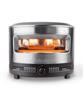 Outdoor Pizza Oven On The Go For Gas Or Propane Cooking, Portable Cordierite Stone Surface, stainless steel design.