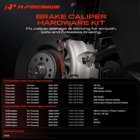 Front Side Disc Brake Hardware Kit For Chevy Camaro V8 And Corvette ZR1 Z06 Ceramic Brakes Plus Grand Sport Models From 2009 To 2019 Top Quality Parts You Can Trust, brake caliper close-up