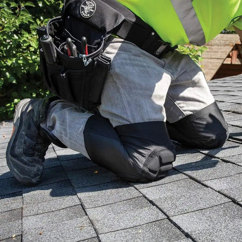 All Day Comfort Lightweight Knee Pads With Padded Sleeves Breathable Mesh Back Elastic Cuff And Slip Resistant Silicone Low Profile Fit For Tight Spaces Worksite Ready Black Medium Large on knees at rooftop worksite