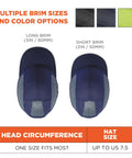 LED Brim Safety Bump Cap Baseball Style Long Brim Work Hat With Front Light, brim size comparison