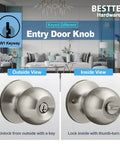 Three Pack Door Knob With Lock And Key, Keyed Different Entry Door Knob For Front Or Entrance Doors, Satin Nickel Finish