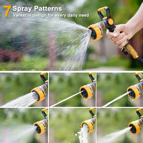 Fireman-Style Garden Hose Nozzle With Heavy-Duty All-Metal Build Lever And Thumb Control Sprayer Seven Spray Patterns