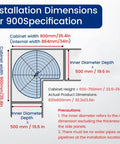 Installation dimensions for Two Tier Rotating Corner Cabinet Shelf With 360 Degree Swivel For Kitchen Pantry And Bathroom.