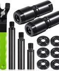 All In One 12 Piece Angle Grinder Extension Shaft Kit with adapters, rods, flange sets, wrench, green handle for pros and DIYers.