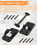 Premium Heavy Duty T Style RV Entry Door Holder 3 1 2 Inch Camper Door Catch with screws, sturdy ABS plastic for RV doors.