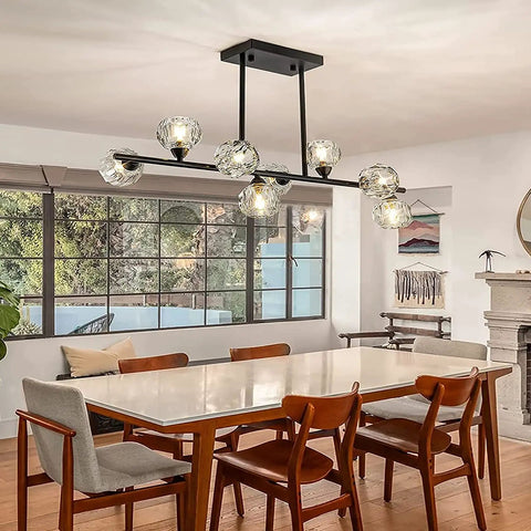 Modern Black Sputnik Chandelier With Crystal Ball Shade Dope 8 Light Industrial Globe Pendant Lighting over dining room table