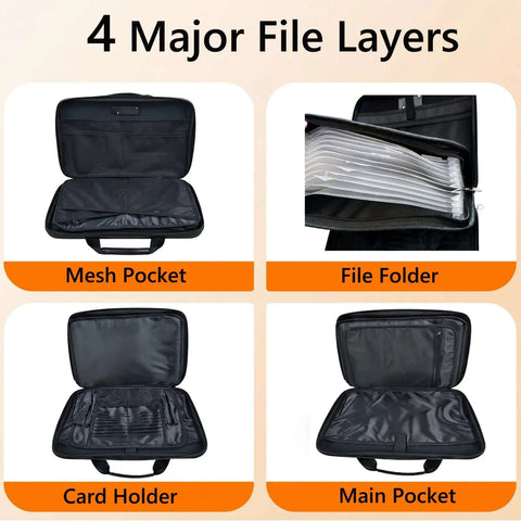 Hella Secure Fireproof Document Box With Lock And 13 Pocket Accordion File Folder displaying four major file layers and pockets.