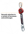 Protecta Rebel Self Retracting Lifeline 6 Foot Polyester Web With Steel Snap Hook And Carabiner Black Red for safety gear