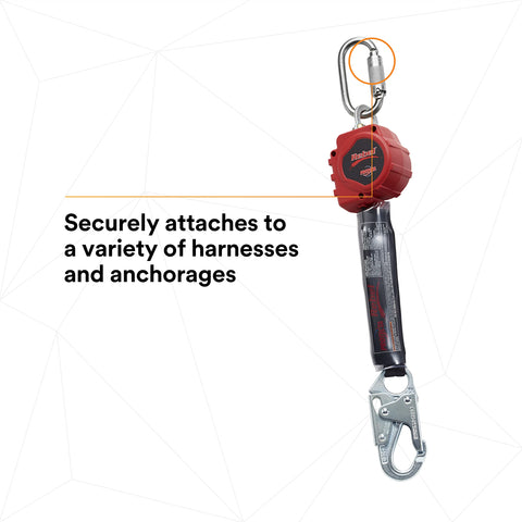 Protecta Rebel Self Retracting Lifeline 6 Foot Polyester Web With Steel Snap Hook And Carabiner Black Red for safety gear