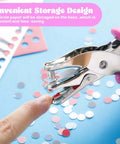 Hand holding 12 Pack One Quarter Inch Single Hole Paper Punch Set With Easy Grip Handles Circle Punches In Multicolor against blue background