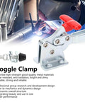 Two Pack Beefy Welding Toggle Clamp Set Quick Release Hold Down Latch For Woodworking Jigs And Fixtures Horizontal Fixture Elbow Clamp With 68 Kg Holding Power Built To Last Cast Iron And Alloy Steel displayed on table.