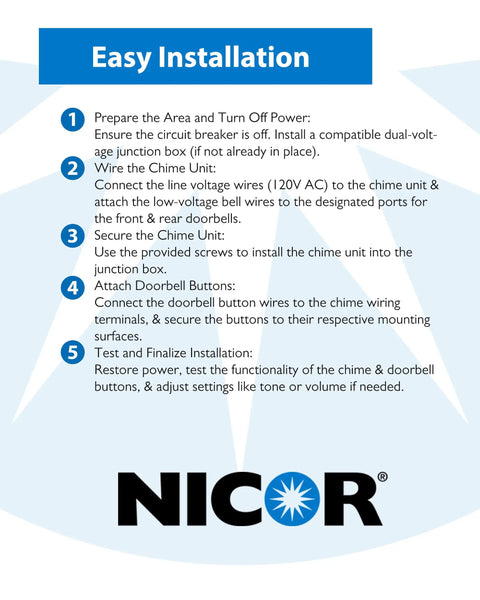 Installation guide for PrimeChime Plus 2 Electric Doorbell Kit For Home with steps for wiring and attaching dual buttons.