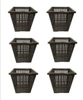Six black 4 Inch Square Water Garden Plant Baskets Six Pack Slotted Mesh Plastic Pots shown on white background.