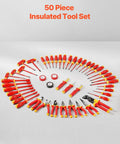 Professional Grade 50 Piece Insulated Screwdriver Set Badass Electrician Tools, assorted red tools in a circular arrangement.