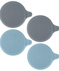 M METERXITY 4-Pack 5.9 in Silicone Tub Stopper, Bathtub Drain Stopper in blue and gray colors with textured design.