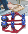 Rugged Woodworking Bearing Feeder Set with Sliding Blocks Table Saw Feed Guide Roller Featherboard on workbench for precision cutting.