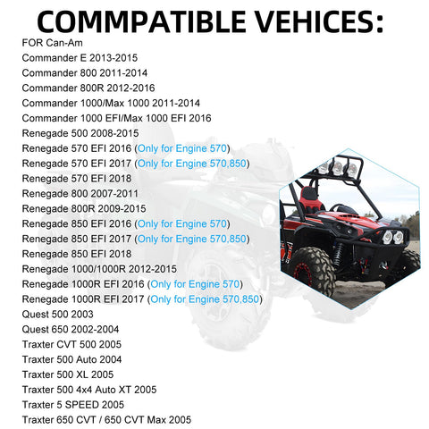 Compatibility list for Can-Am models with image of compatible ATV; 2 Pcs Rear Driveshaft U Joint Set For Outlander Renegade Commander Maverick Quest Traxter 400 450 500 570 650 800 850 1000 ATV U Joint Replacement Kit