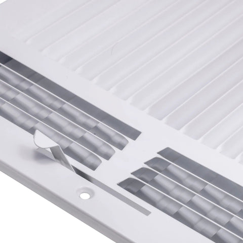 Close-up of Three Way Air Supply Grille Vent Cover Diffuser For 12x10 Duct Opening White Steel With Flat Stamped Face