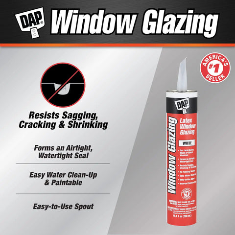 Latex Window Glazing Sealant White 10.1 Oz For Wood And Metal Window Frames Holds Glass In Place Forms Air And Water Tight Seal