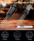 WDT Espresso Distribution Tool With Built In Cleaning Brush 0.35mm 10 Needle Distributor Plus Extra 10 Needles Aluminum Handle With Stand For Barista For Consistent Espresso Shots, black aluminum handle, 10 needles