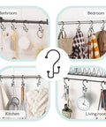 12 Pack Double Shower Curtain Hooks Rust Resistant Metal Rings With High Low Design used in bathroom, bedroom, kitchen, living room