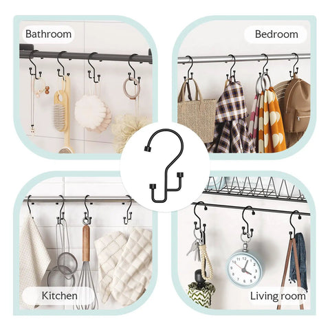 12 Pack Double Shower Curtain Hooks Rust Resistant Metal Rings With High Low Design used in bathroom, bedroom, kitchen, living room