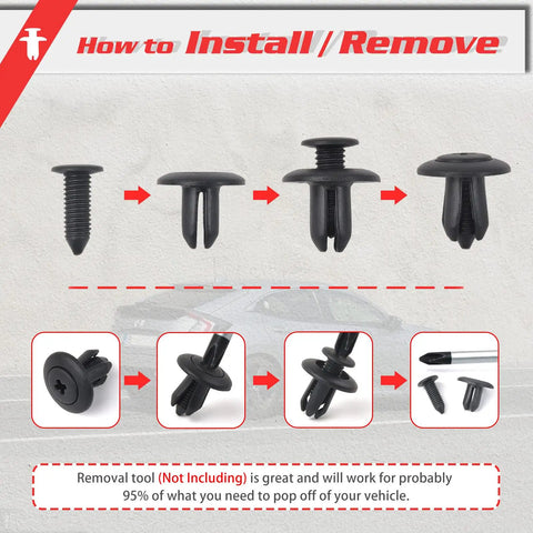 Installation process of Fender Liner Clip Replacement Kit For Ford Kia Hyundai Elantra Genesis Sonata Santa Fe Mazda 3 Mazda 6 CX7 Bumper Retainer Clips 8mm Hole 12mm Stem 18mm Head OEM MB-86590-28000 MB-455-56-143