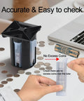 4 In 1 Coin Sorter And Wrapper Machine sorting coins with hand holding wrapper tube, desk view