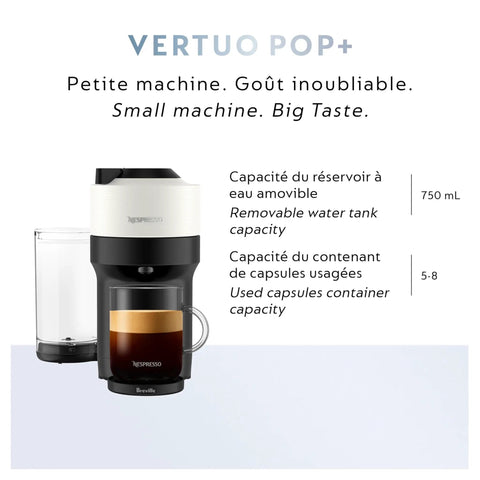 Vertuo Pop Plus Coffee And Espresso Maker From Breville In Coconut White Delivers Five Cup Sizes Including 5 8 And 12 Oz Coffees Plus Single Or Double Espressos Hot Or Iced For Quick Easy Home Barista Vibes And Cafe Quality At Home
