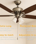 Ceiling fan with 120 Inch Ceiling Fan Pull Chain Extender With Stainless Steel Ball Chain 12 Connectors, features highlighted