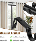 Heavy Duty Curtain Rod Brackets For 1 Inch Rods Adjustable Wall Mount Iron Rod Holders with blackout curtains, 3 pack