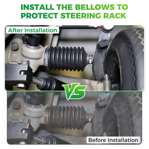 Difference before and after installing Club Car DS Steering Rack Dust Boot for 1997 and Up Golf Carts Fits Gas and Electric