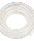 Coiled front view of 3/8-in ID x 50 ft clear braided PVC vinyl tubing, high-pressure reinforced.