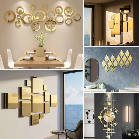 Adrattnay gold acrylic mirror sheets, 3-pack 8x8 inches, 1/8 inch thick, glossy Plexiglass panels for DIY decor.