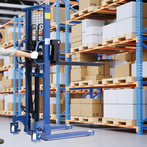 Manual Pallet Stacker 2200 Lbs Capacity Hand Pallet Forklift with 63 Inch Lift Adjustable Forks Fixed Legs for Warehouse